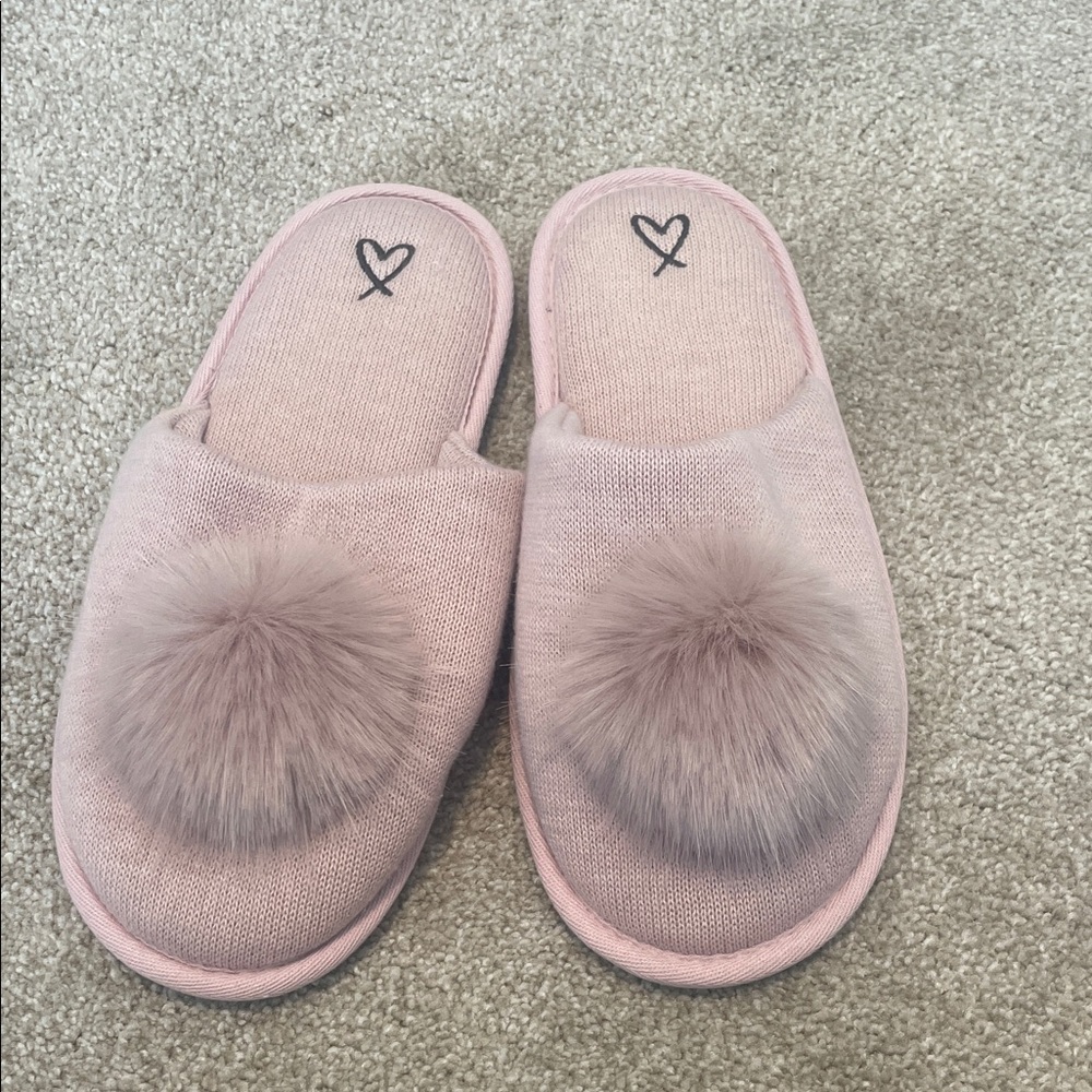 Victoria’s Secret Cozy Pink Slippers with Fur Pom Pom